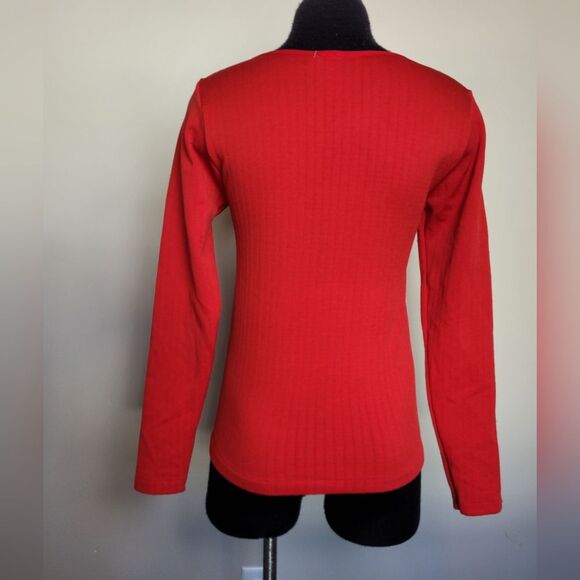 NEW Red Grid Print Thermal Long Sleeve Base Layer Felt Lined Stretchy Medium - Picture 4 of 12